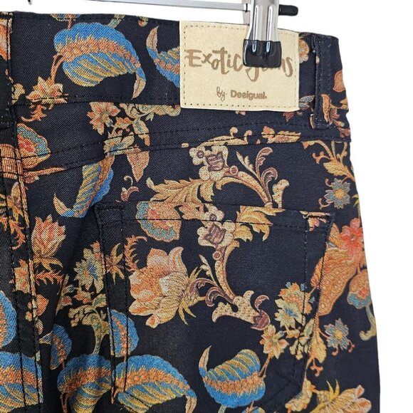 Desigual  Womens Black Floral Print Trouser Jeans Size 38 US 4 Peony - Picture 5 of 9